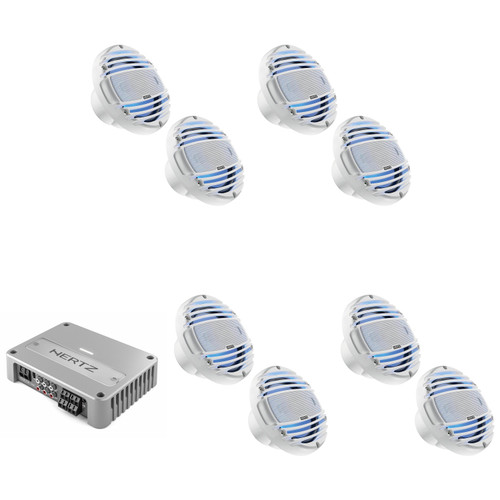 Hertz Marine 8x 8.8" LED Marine HMX-8-LD-TW & Venezia-Compact-V4 4Ch. Amplifier Bundle