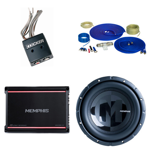 Memphis Audio 15-PRX102W 10" Power Reference Single 2-Ohm Subwoofer and SRX300.1V Mono 2-Ohm 300 Watt with 46KISLOC K-Series Interconnect, Speaker To Rca W/ Line-Out Converter and Wiring Kit