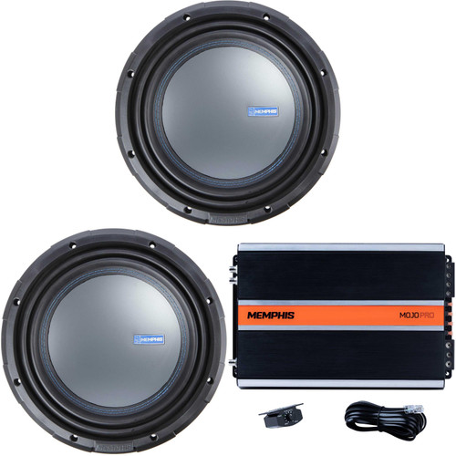 Memphis Audio 2 M71012 M7 Series 10" component subwoofer with selectable 1- or 2-ohm impedance with MJP1500.1 Monoblock Subwoofer Amplifier - 1500 Watts RMS x 1 at 1-Ohm