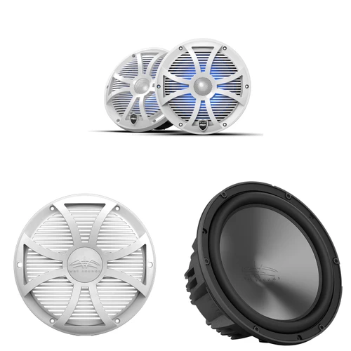 Wet Sounds Marine REVO White SW Grill Boat Speaker Bundle (2) 8" & 10" Subwoofer, Center Console, Bay Boat Upgrade