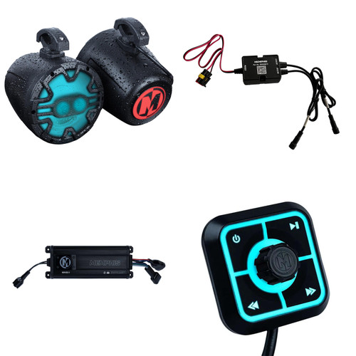 Memphis Audio UTV Audio Bundle SBT4 Bluetooth, MX63PS 6.5" A.T.A.C Black Bar Mount Speakers, MX400.4 4-Ch Marine Amp RGB IP66 Bundle