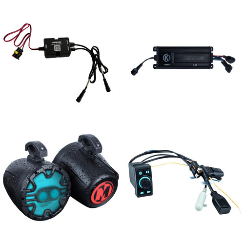 Memphis Audio UTV Audio Bundle SBT2 Bluetooth, MX63PS 6.5" A.T.A.C Black Bar Mount Speakers, MX400.4 4-Ch Marine Amp RGB IP66 Bundle