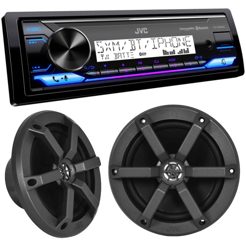 JVC KD-X38MBS Single DIN Mechless USB AUX Bluetooth Car Digital Media Stereo Receiver with JVC CS-MS620 6.5" 2-Way 100 Watts Max Power Water Black Resistant Marine Speakers (Pair)