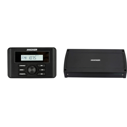 Kicker 46KMC3 Marine Receiver + 48KXMA800.8 800W 8-Channel Amplifier Bluetooth Boat Audio System