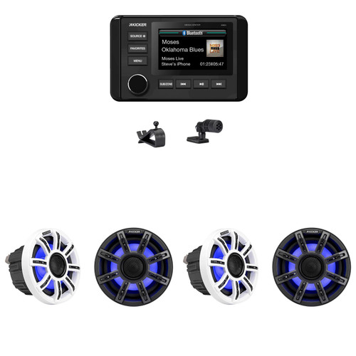 Kicker Premium Marine Audio Upgrade Kit for Bennington Pontoon Boats – 6.5" ( 4 ) LED Speakers, Bluetooth Source Package – Premium Sound Upgrade