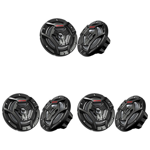 JVC 6.5" Marine Speakers 6 Pack Coaxial Boat Speakers Black Grille Pontoon Marine Audio System Upgrade