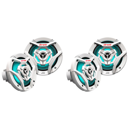 JVC 6.5" Marine Speakers 4 Pack RGB LED Coaxial Boat Speakers White Grille Pontoon Marine Audio System Upgrade