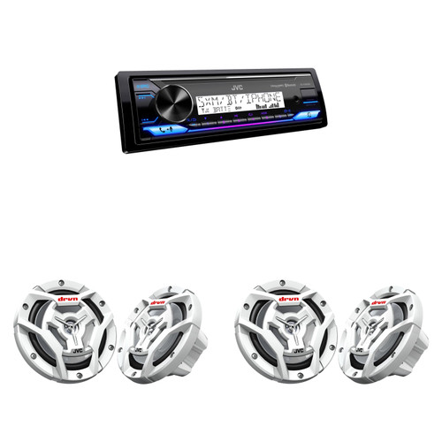 JVC KD-X38MBS Marine Digital Media Receiver & 6.5" Marine Speakers 4 Pack Coaxial Boat Speakers White Grille Pontoon Marine Audio System Upgrade
