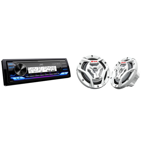 JVC KD-X38MBS Marine Digital Media Receiver & 6.5" Marine Speakers 2 Pack Coaxial Boat Speakers White Grille Pontoon Marine Audio System Upgrade