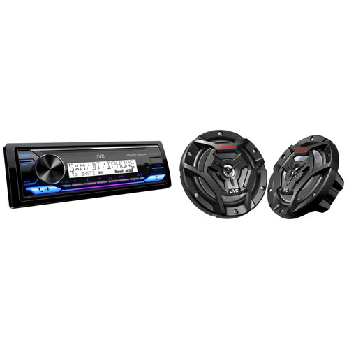 JVC KD-X38MBS Marine Digital Media Receiver & 6.5" Marine Speakers 2 Pack Coaxial Boat Speakers Black Grille Pontoon Marine Audio System Upgrade