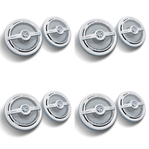Sony 6.5" Marine Speakers 8 Pack 2-Way Coaxial Boat Speakers Waterproof White Grille Pontoon Marine Audio System Upgrade