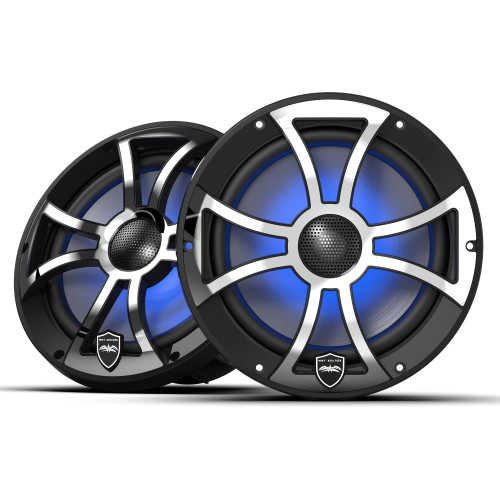 Wet Sounds REFURBISHED REVO 8 XS-B-SS V3 - Revolution Series 8" RGB LED Marine Coaxial Speakers with Black/Stainless XS Grilles, Pair