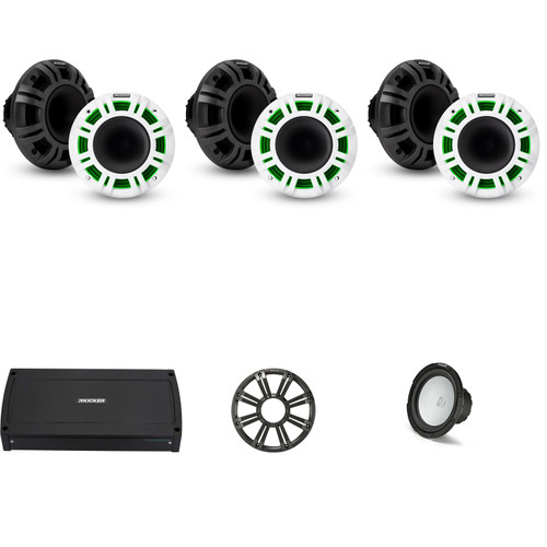 Kicker Marine Audio System – KMXL 6.5" Horn-Loaded LED Speakers (6 Total) &  10" Subwoofer with KXMA800.8 Amplifiers – Wake Boat Premium Sound System