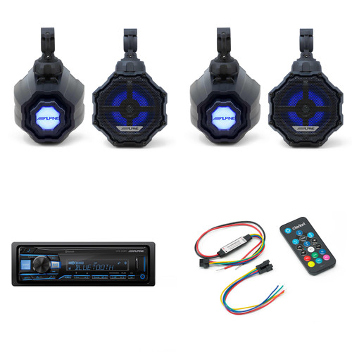 Alpine (2) SPV-65RGB-CAN 6.5” Cage-Mounted Universal Weather-Resistant Coaxial RGB LED Speaker Pods w UTE-83BT Source Unit & LED Remote