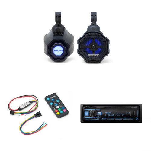 Alpine SPV-65RGB-CAN 6.5” Cage-Mounted Universal Weather-Resistant Coaxial RGB LED Speaker Pods w UTE-83BT Source Unit & LED Remote