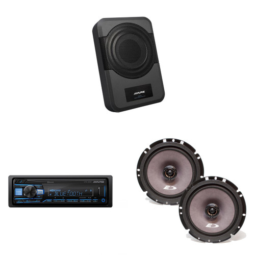 Alpine UTE-83BT Receiver, SXE-1726S 6 1/2" 2 way Coaxial Speakers (Pair) w/ PWE-S8 Powered 8inch Woofer Bundle