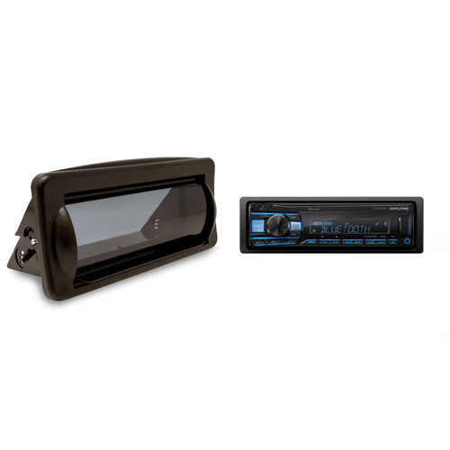 Alpine UTE-83BT Mech-less Digital Media Receiver with Creative Audio CAMC1B Marine Single DIN Radio Mounting Kit with Retractable Cover (Black)