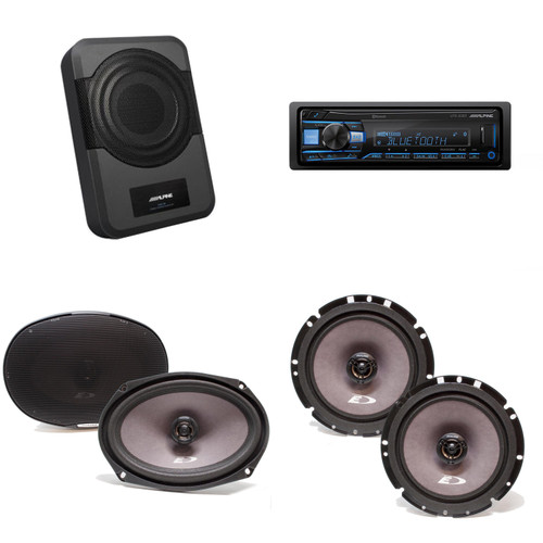 Alpine UTE-83BT Receiver, SXE-6926S 6x9" & SXE-1726S 6 1/2" 2 way Coaxial Speakers w/ PWE-S8 Powered 8inch Woofer Bundle