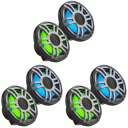 Hertz Marine Audio System – HMX 7.7" RGB LED Speakers (6 Total) Black/Gunmetal – Wake Boat Upgrade for MasterCraft, Malibu, Axis, Nautique