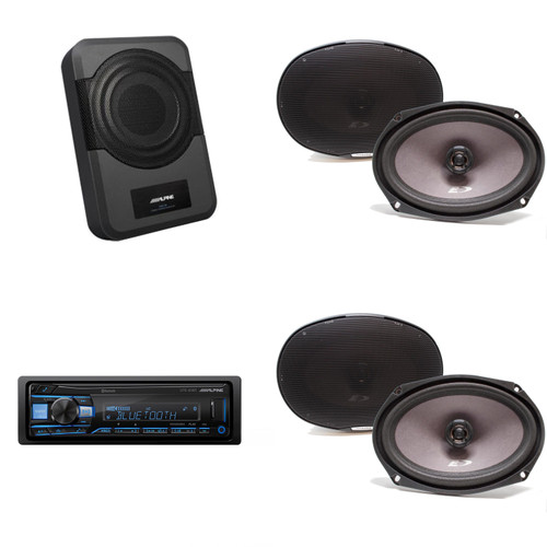 Alpine UTE-83BT Receiver, (2) SXE-6926S 6x9" Speakers (2 Pair) w/ PWE-S8 Powered 8inch Woofer Bundle