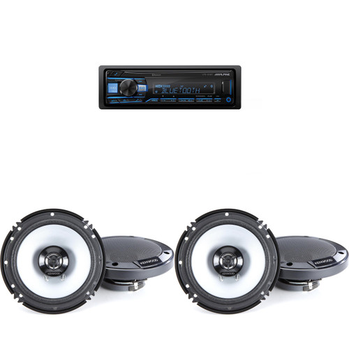Alpine UTE-83BT Single Din Source Unit w/ KFC-1666S 6.5" 2-Way Coaxial Speakers - 2 Pair Bundle