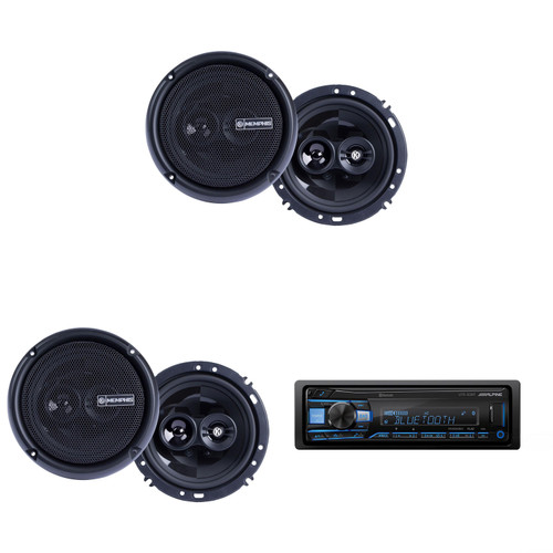 Alpine UTE-83BT Mech-less Bluetooth Receiver w/ ( 2 Pair ) Power Reference PRX603 6.5" 3-Way Speakers