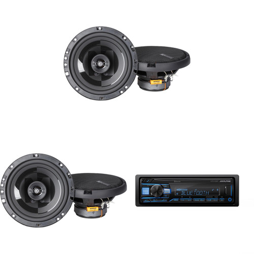 Alpine UTE-83BT Mech-less Bluetooth Receiver w/ ( 2 Pair ) Power Reference PRX60S 6.5" 2-Way Shallow Speakers
