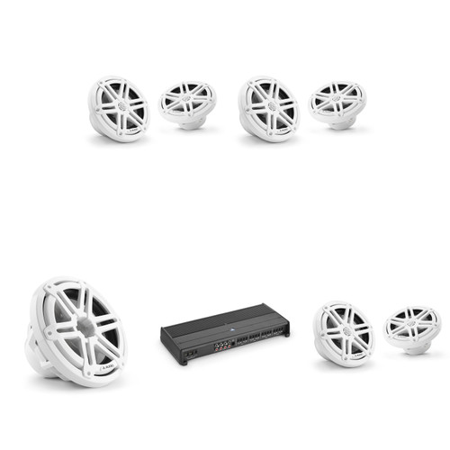 JL Audio Marine DIY Boat Audio System – M3 6.5" Speakers (6 Total) Sport Grille White, 10" Marine Subwoofer & XDM800/8 Amplifier Upgrade Kit