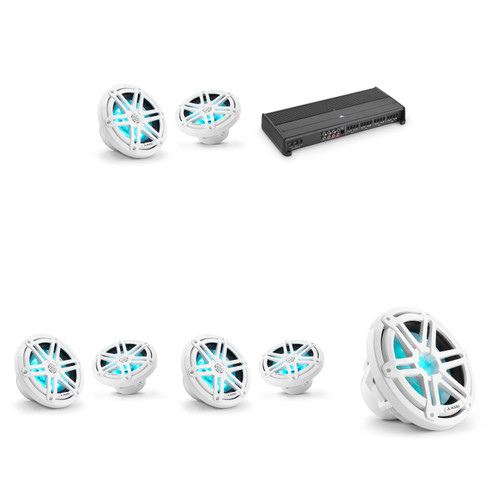 JL Audio Marine DIY Boat Audio System – M3 6.5" Speakers (6 Total) RGB LED Sport Grille White, 10" Marine Subwoofer & XDM800/8 Amplifier Upgrade Kit