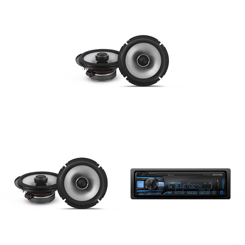 Alpine UTE-83BT Mech-less Digital Bluetooth Media Receiver with 2 Pairs Alpine S2-S65 Type S 6.5" Coax Speakers