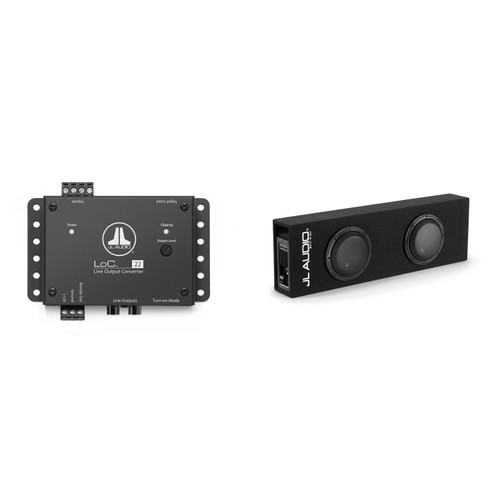 JL Audio ACP208LG-W3v3 Powered Dual 8" Subwoofer Enclosure w/ Built-In Amplifier + LoC-22  Line-Output Converter – Compact Truck & Car Bass Upgrade