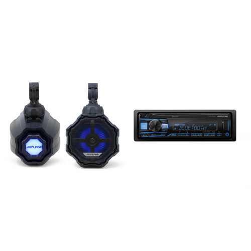 Alpine SPV-65RGB-CAN 6.5” Cage-Mounted Universal Weather-Resistant Coaxial RGB LED Speaker Pods w UTE-83BT Source Unit