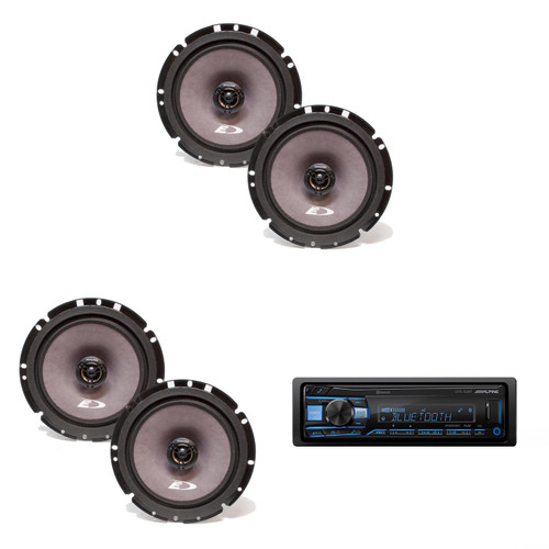 Alpine UTE-83BT Bluetooth Car Stereo Music Lover's Bundle with 4 SXE-1726S 220W Coaxial Speakers. No-CD Mechless Digital Media Receiver Head Unit, Streams from iPhone and Android, High Res via USB