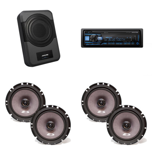 Alpine UTE-83BT Receiver, (2) SXE-1726S 6 1/2" 2 way Coaxial Speakers (2 Pair) w/ PWE-S8 Powered 8inch Woofer Bundle