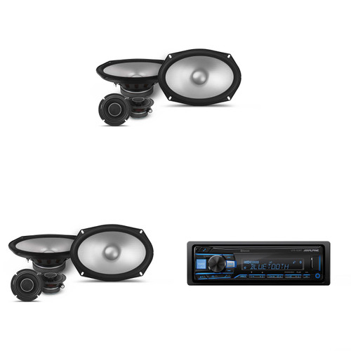 Alpine UTE-83BT Mech-less Digital Bluetooth Media Receiver with 2 Pairs Alpine S2-S69C Type S 6x9" Component Speakers