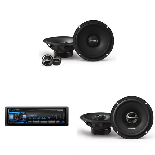 Alpine UTE-83BT Mech-less Digital Media Receiver with Bluetooth® Wireless Technology w/ EL-E65C-G 6.5" Component & EL-E65-G Coaxial Speaker Set