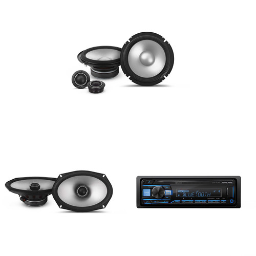 Alpine UTE-83BT Mech-less Digital Bluetooth Media Receiver with 1 Pair Alpine S2-S65C Type S 6.5" Component Speakers and 1 Pair S2-S69 Type S 6x9" Coax