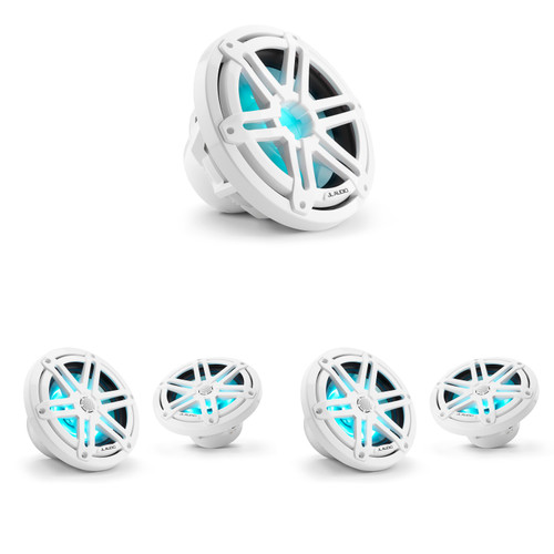 JL Audio (4) Marine Speaker Sport Grill White w/ RGB LED 6.5" & 10" Marine Subwoofer– DIY Boat Audio Upgrade Package