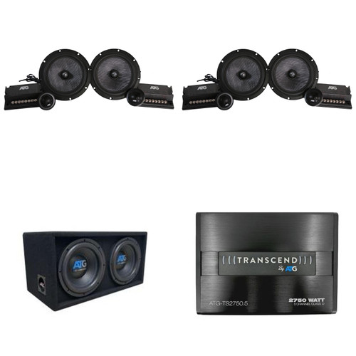 ATG Transcend 2750W 5-Channel Amplifier + 10" Loaded Bass Enclosure + Two Pair of 6.5" Two Way Component Car Speakers