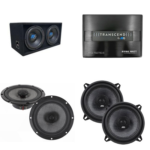 ATG Transcend 2750W 5-Channel Amplifier + 10" Loaded Bass Enclosure + 6.5" & 5.25" Coaxial Car Speakers