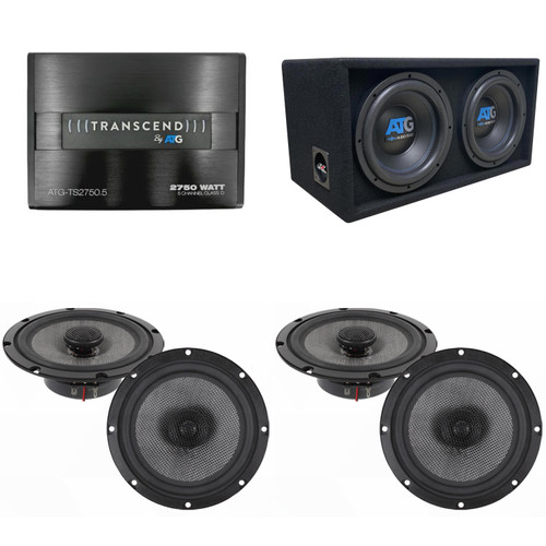 ATG Transcend 2750W 5-Channel Amplifier + 12" Loaded Bass Enclosure + Two Pair of 6.5" Coaxial Car Speakers