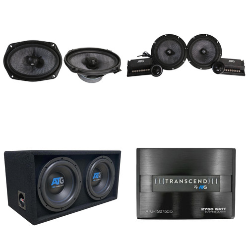 ATG Transcend 2750W 5-Channel Amplifier + 12" Loaded Bass Enclosure + 6.5" Component Speakers & 6x9" Coaxial Car Speakers