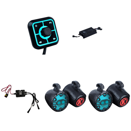 Memphis Audio 6.5" UTV Bluetooth Audio System Bundle: (4) Black MX63PS Speakers, SBT4 Aux and Usb & MX800.4 800W Marine Amp - IP66 Waterproof