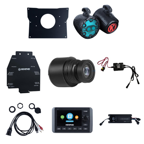 Memphis Audio KAWI KRX UTV Bluetooth Audio & Rearview Camera Kit: SMC3 Media Center, MXCAM, MX63PS Speakers & MX400.4 Amp
