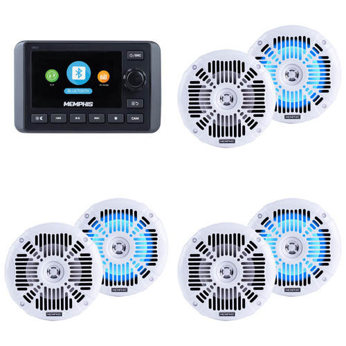 Memphis Marine Boat Audio Package - SMC3 Waterproof Receiver with Zone Control & 3 Pairs of White 6.5" Slim Fit Marine Speakers