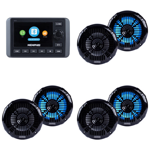 Memphis Marine Boat Audio Package - SMC3 Waterproof Receiver with Zone Control & 3 Pairs of Black 6.5" Slim Fit Marine Speakers