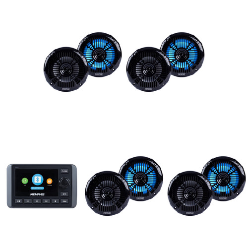 Memphis Marine Boat Audio Package - SMC3 Waterproof Receiver with Zone Control & 4 Pairs of Black 6.5" Slim Fit Marine Speakers