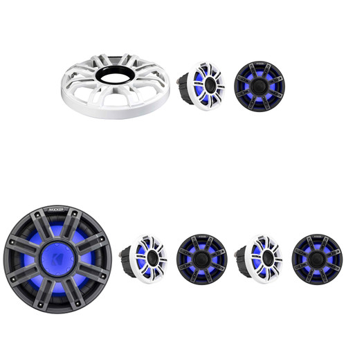 Kicker Premium Marine Audio System – 51MSC654 6.5" Speakers (6 Total) & 10" White Subwoofer – Pontoon & Center Console Boat Upgrade