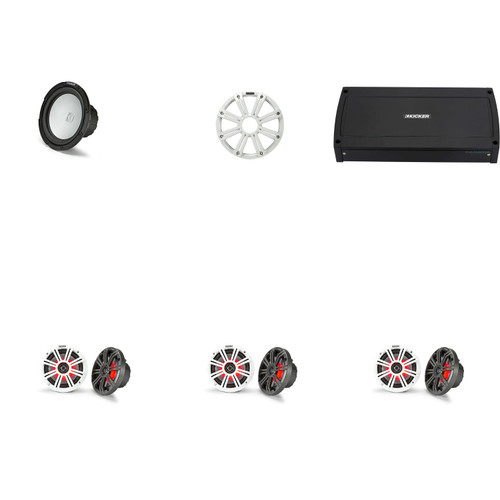 Kicker DIY Center Console Boat Audio System – 6 KM654L 6.5" LED Speakers, 10" Subwoofer & KXMA800.8 8-Channel Amplifier Upgrade