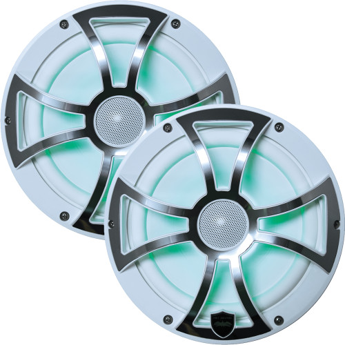 Refurbished Wet Sounds REVO 8-XSW-SS White XS / Stainless Overlay Grill 8 Inch Marine LED Coaxial Speakers (pair) - Used, Acceptable